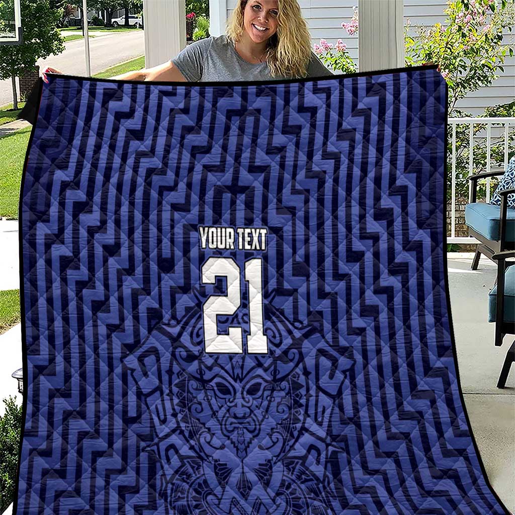 Custom Basketball New Zealand Quilt Blue Maori Ta Moko Indigenous - Polynesian Pride