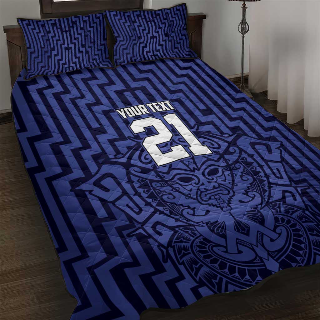 Custom Basketball New Zealand Quilt Bed Set Blue Maori Ta Moko Indigenous - Polynesian Pride
