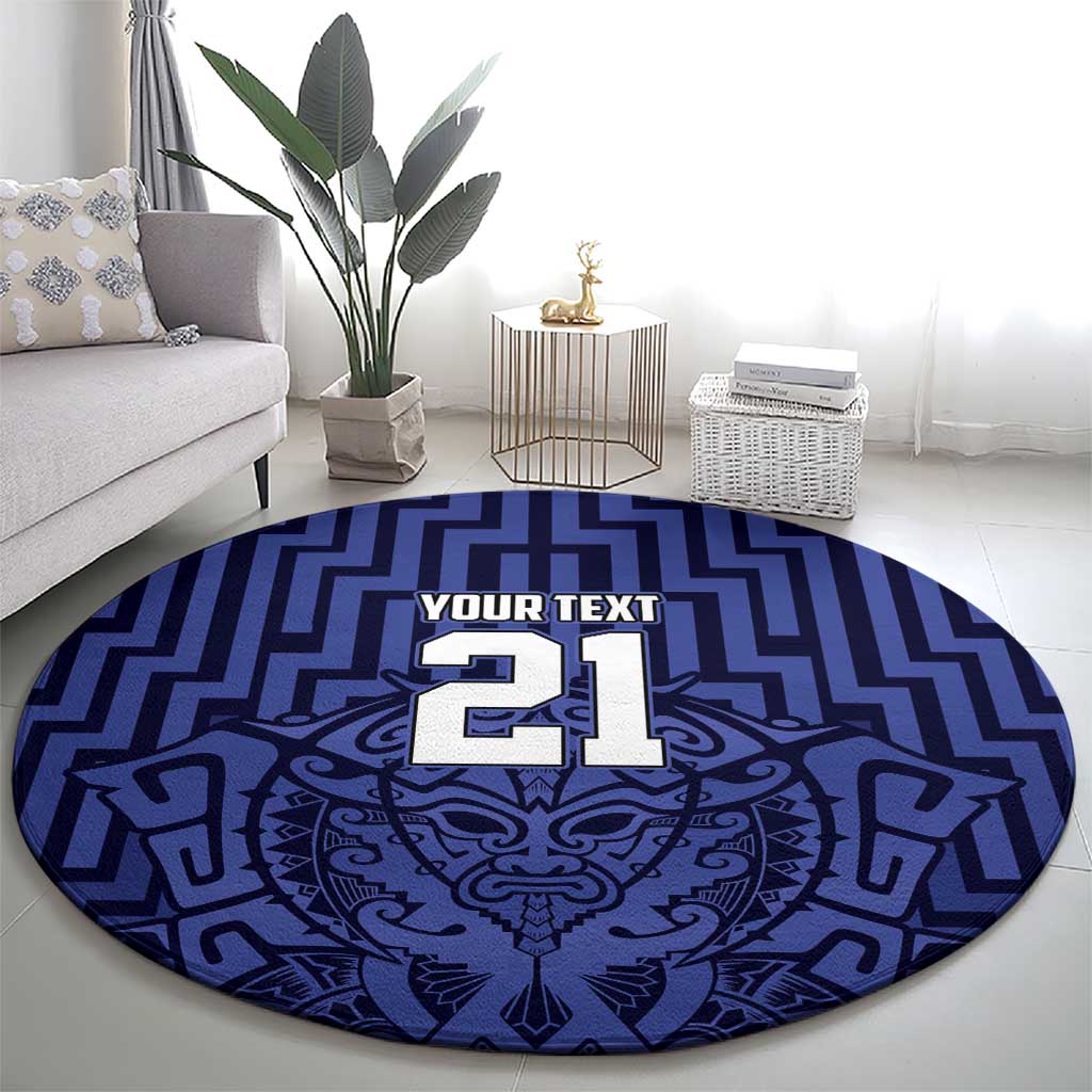 Custom Basketball New Zealand Round Carpet Blue Maori Ta Moko Indigenous - Polynesian Pride