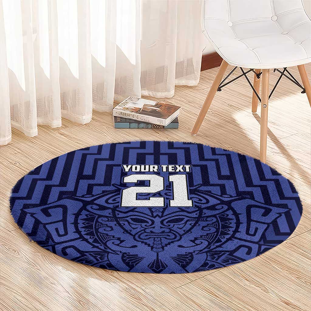 Custom Basketball New Zealand Round Carpet Blue Maori Ta Moko Indigenous - Polynesian Pride