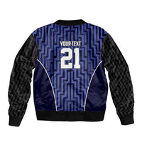 Custom Basketball New Zealand Sleeve Zip Bomber Jacket Blue Maori Ta Moko Indigenous - Polynesian Pride