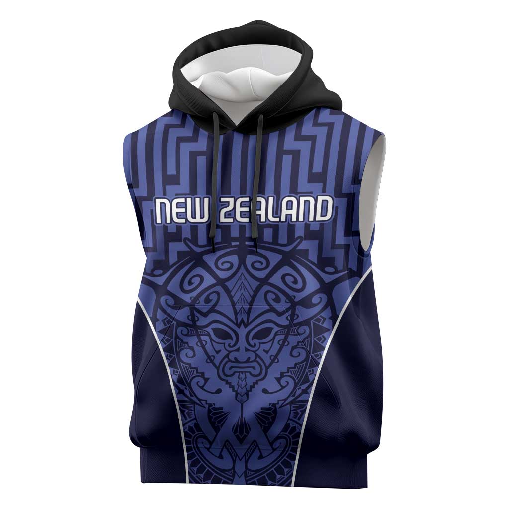 Custom Basketball New Zealand Sleeveless Hoodie Blue Maori Ta Moko Indigenous - Polynesian Pride