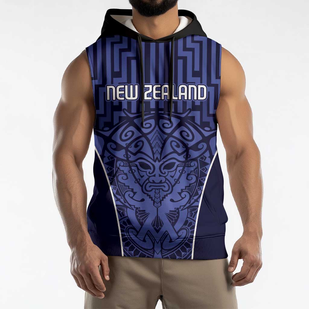 Custom Basketball New Zealand Sleeveless Hoodie Blue Maori Ta Moko Indigenous - Polynesian Pride