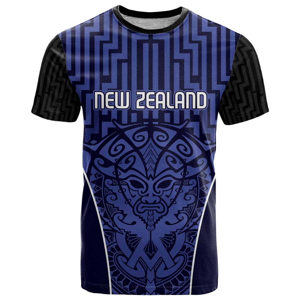 Custom Basketball New Zealand T Shirt Blue Maori Ta Moko Indigenous - Polynesian Pride