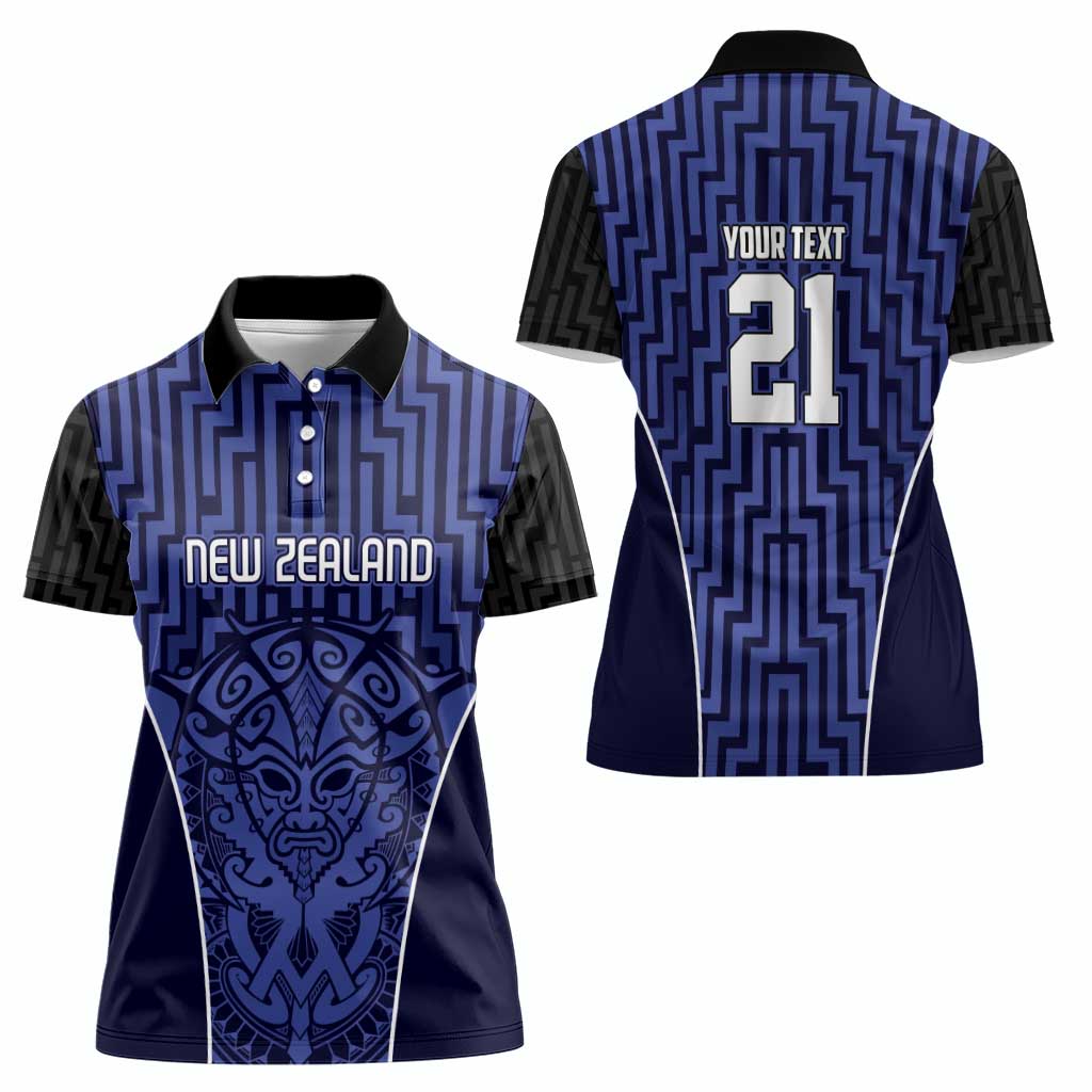 Custom Basketball New Zealand Women Polo Shirt Blue Maori Ta Moko Indigenous - Polynesian Pride