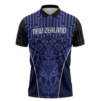 Custom Basketball New Zealand Zipper Polo Shirt Blue Maori Ta Moko Indigenous - Polynesian Pride