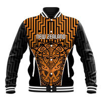 Custom Basketball New Zealand Baseball Jacket Gold Maori Ta Moko Indigenous - Polynesian Pride