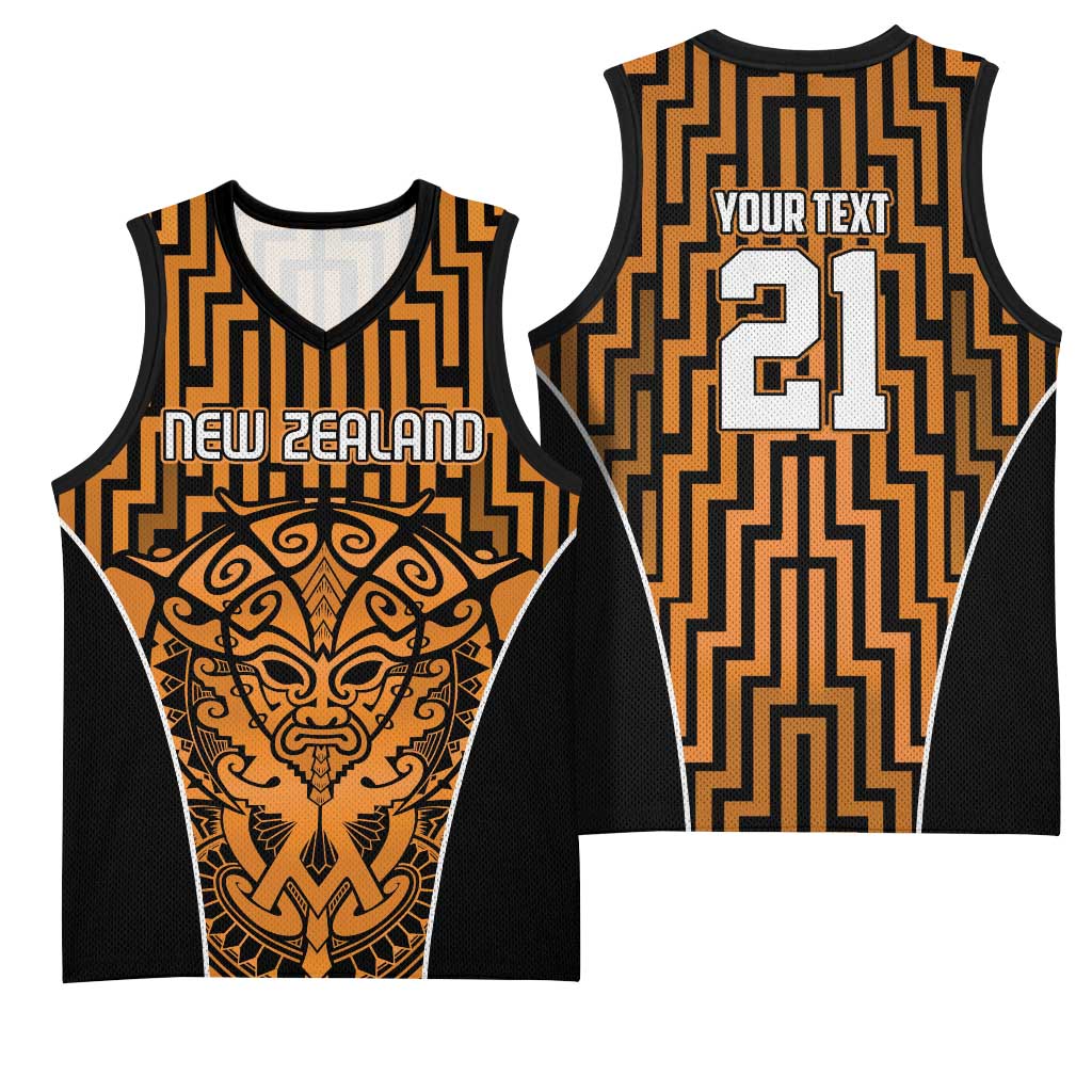 Custom Basketball New Zealand Basketball Jersey Gold Maori Ta Moko Indigenous - Polynesian Pride