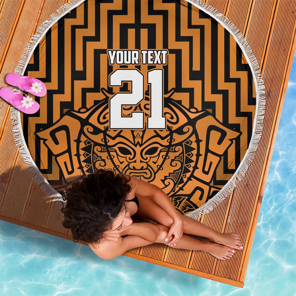 Custom Basketball New Zealand Beach Blanket Gold Maori Ta Moko Indigenous - Polynesian Pride