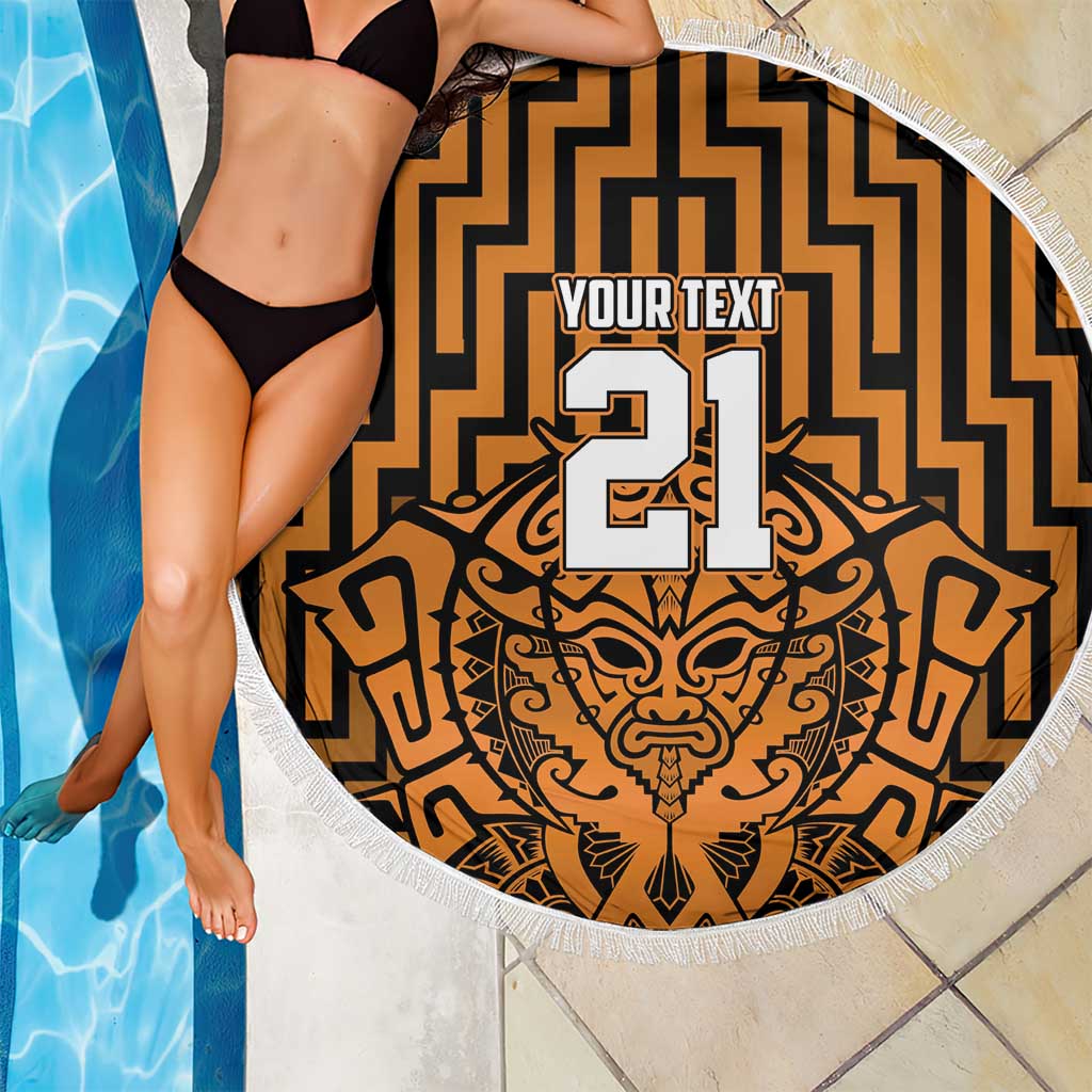 Custom Basketball New Zealand Beach Blanket Gold Maori Ta Moko Indigenous - Polynesian Pride