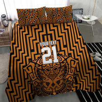 Custom Basketball New Zealand Bedding Set Gold Maori Ta Moko Indigenous - Polynesian Pride