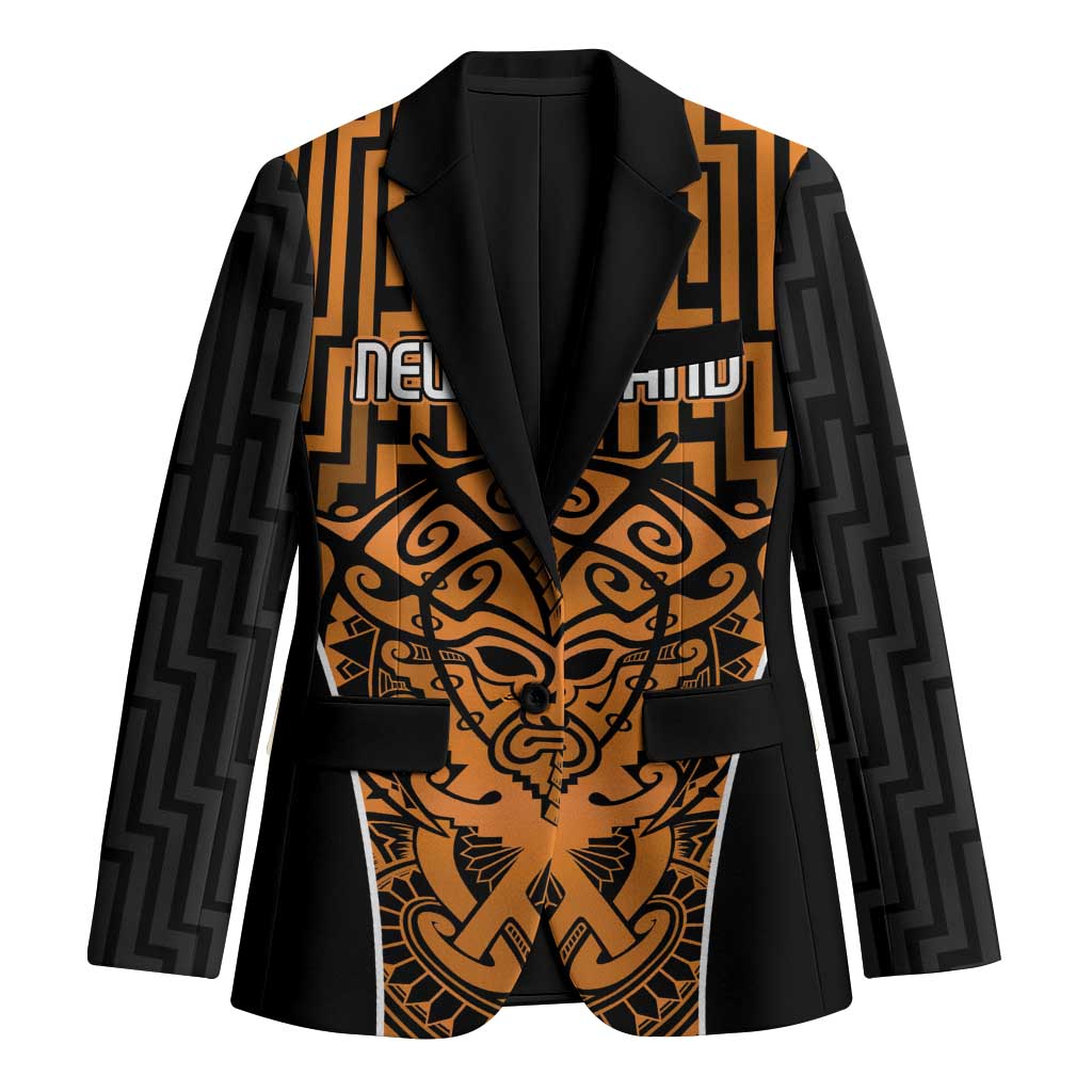 Custom Basketball New Zealand Blazer Gold Maori Ta Moko Indigenous - Polynesian Pride