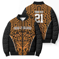 Custom Basketball New Zealand Bomber Puffer Jacket Gold Maori Ta Moko Indigenous - Polynesian Pride