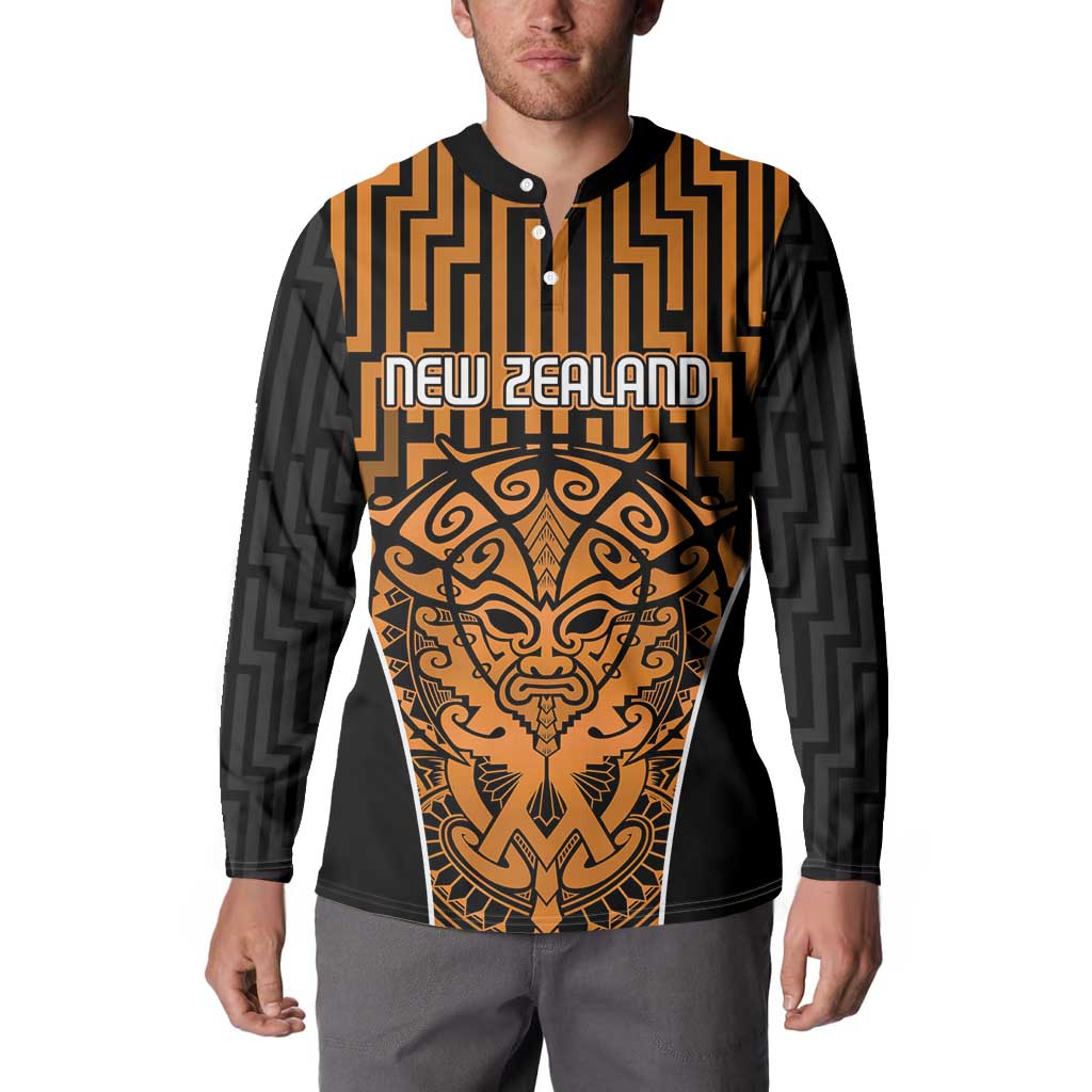 Custom Basketball New Zealand Button Sweatshirt Gold Maori Ta Moko Indigenous - Polynesian Pride