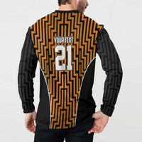 Custom Basketball New Zealand Button Sweatshirt Gold Maori Ta Moko Indigenous - Polynesian Pride