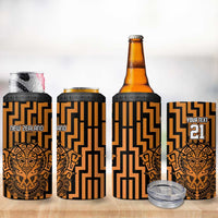 Custom Basketball New Zealand 4 in 1 Can Cooler Tumbler Gold Maori Ta Moko Indigenous - Polynesian Pride