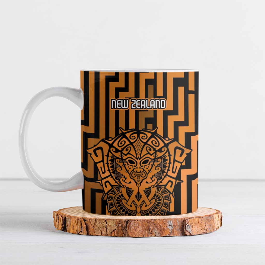 Custom Basketball New Zealand Ceramic Mug Gold Maori Ta Moko Indigenous - Polynesian Pride