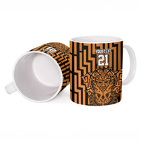 Custom Basketball New Zealand Ceramic Mug Gold Maori Ta Moko Indigenous - Polynesian Pride