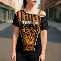 Custom Basketball New Zealand Cross Shoulder Shirt Gold Maori Ta Moko Indigenous - Polynesian Pride