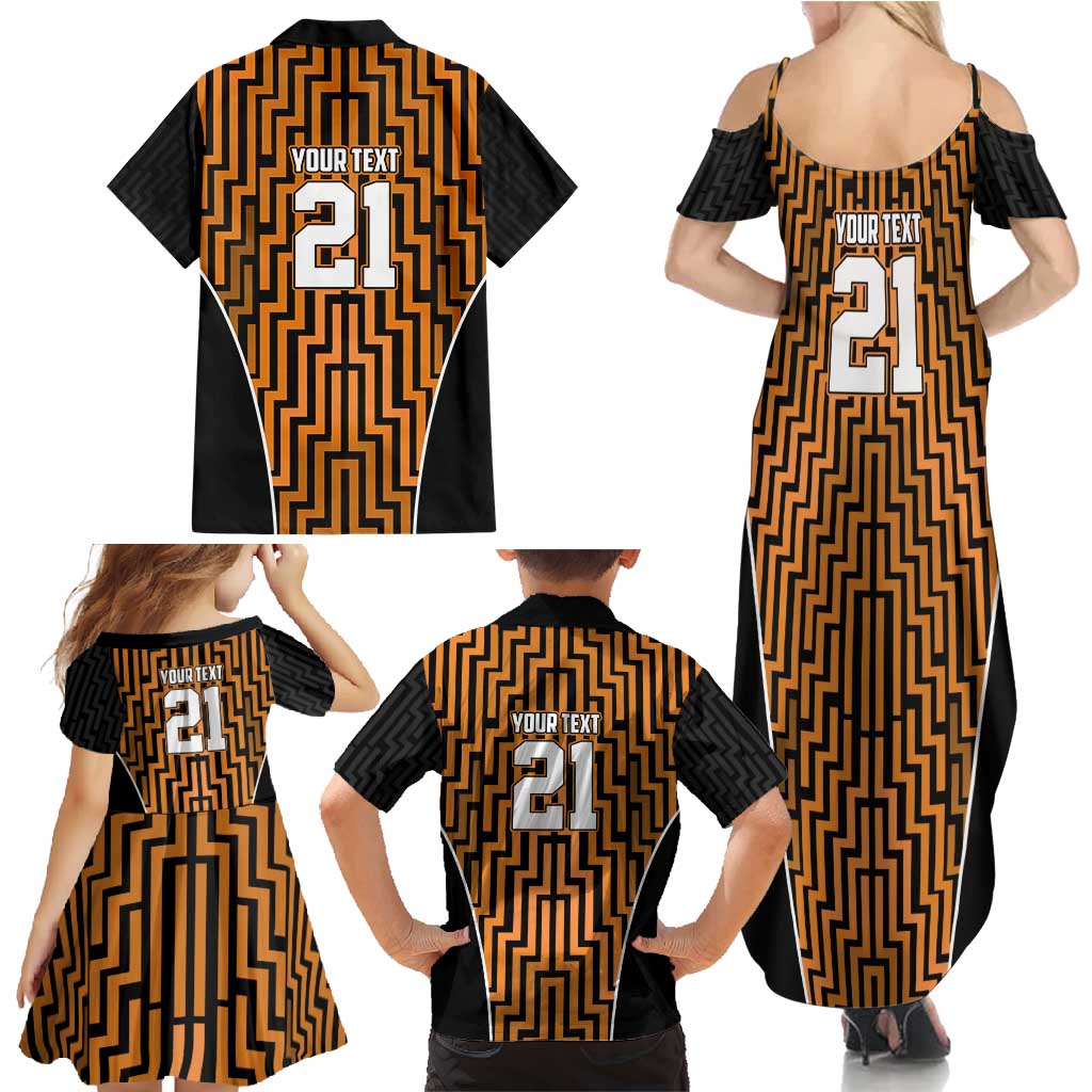 Custom Basketball New Zealand Family Matching Summer Maxi Dress and Hawaiian Shirt Gold Maori Ta Moko Indigenous - Polynesian Pride