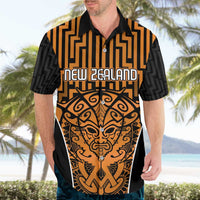 Custom Basketball New Zealand Hawaiian Shirt Gold Maori Ta Moko Indigenous - Polynesian Pride
