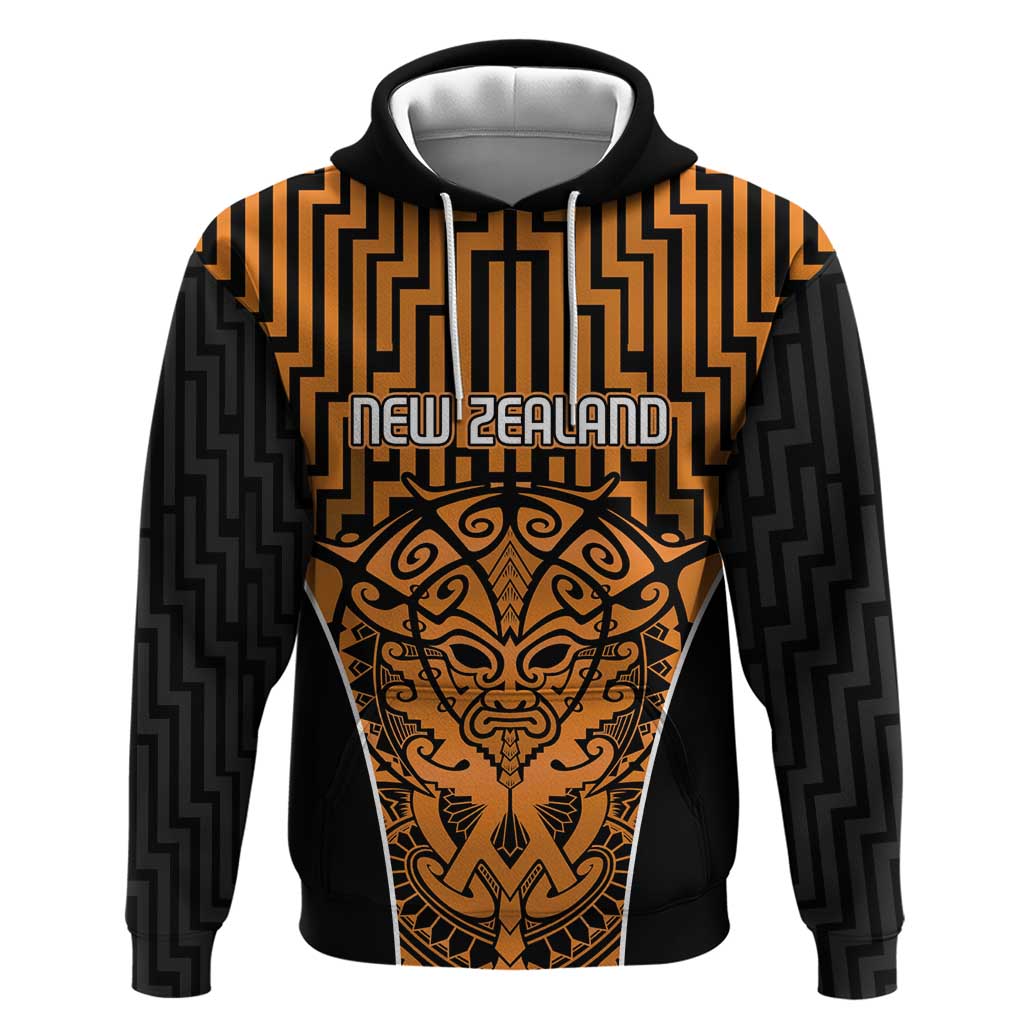 Custom Basketball New Zealand Hoodie Gold Maori Ta Moko Indigenous - Polynesian Pride