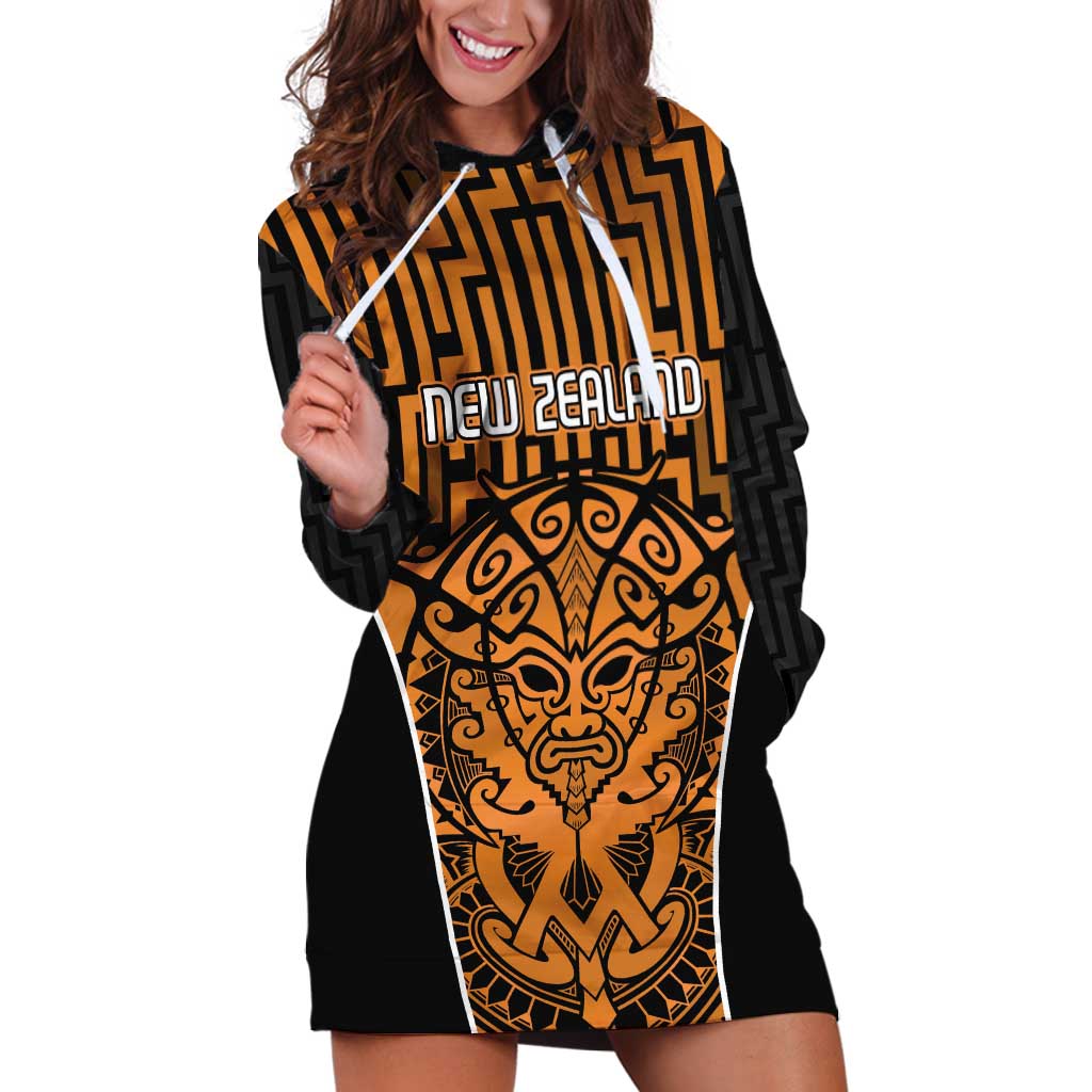 Custom Basketball New Zealand Hoodie Dress Gold Maori Ta Moko Indigenous - Polynesian Pride