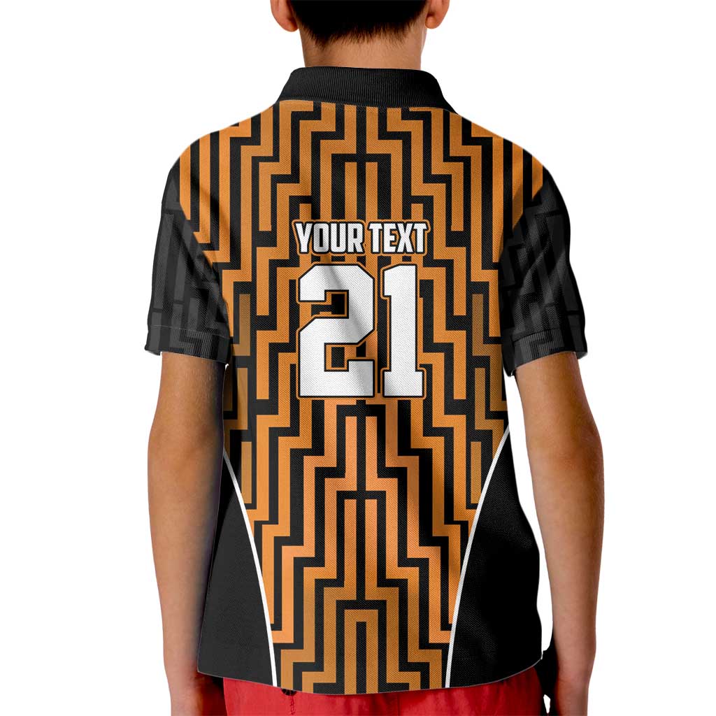 Custom Basketball New Zealand Kid Polo Shirt Gold Maori Ta Moko Indigenous - Polynesian Pride