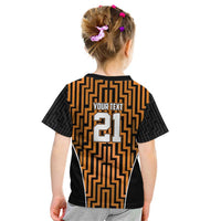 Custom Basketball New Zealand Kid T Shirt Gold Maori Ta Moko Indigenous - Polynesian Pride