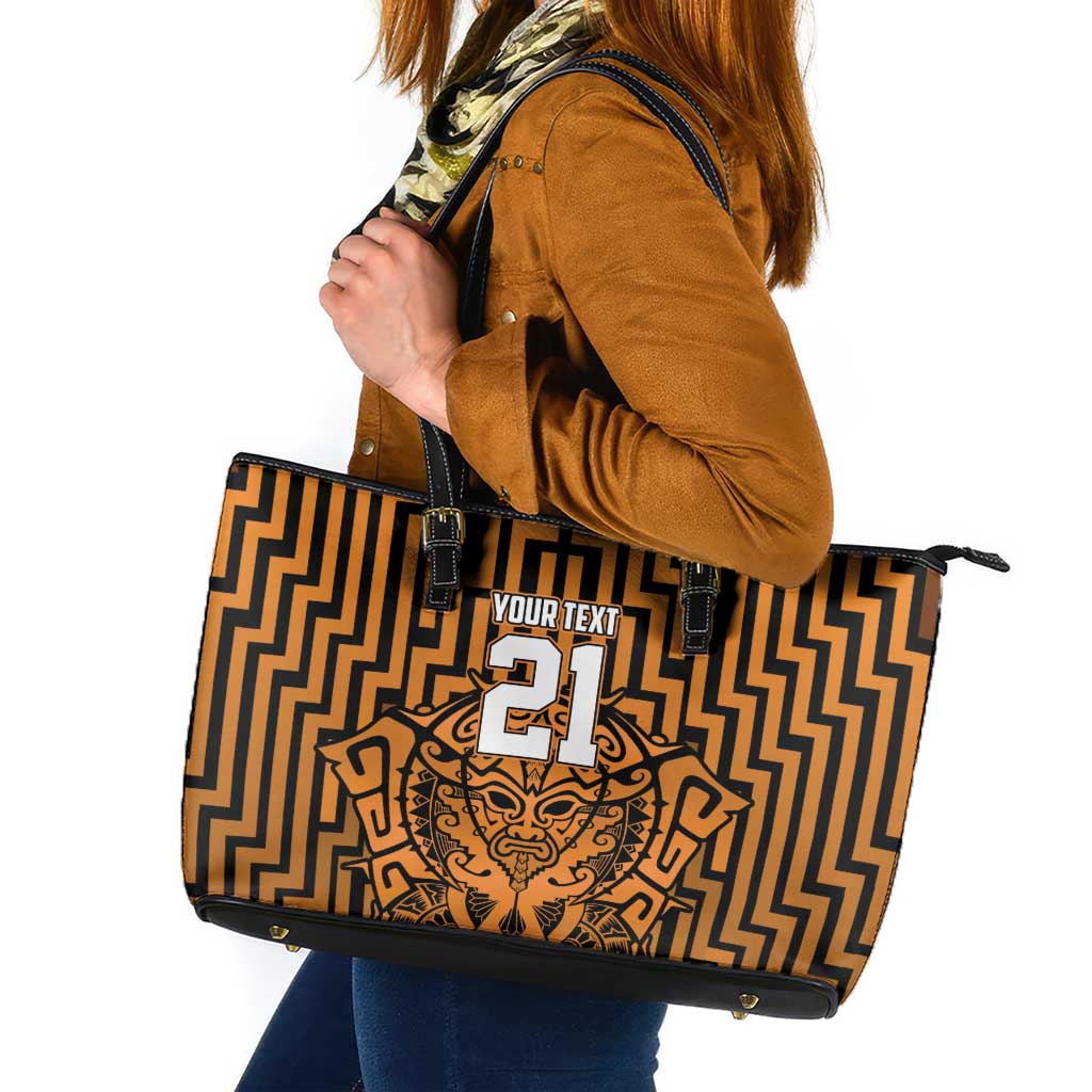 Custom Basketball New Zealand Leather Tote Bag Gold Maori Ta Moko Indigenous - Polynesian Pride