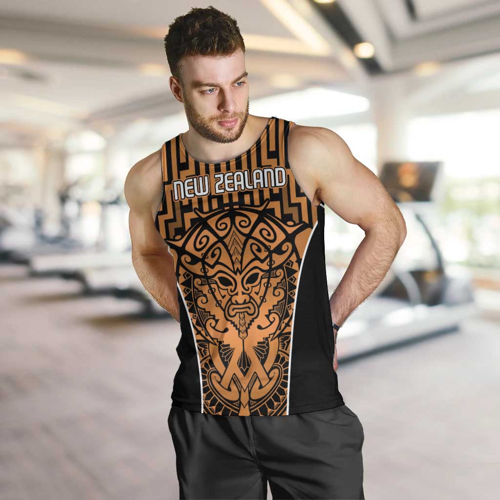 Custom Basketball New Zealand Men Tank Top Gold Maori Ta Moko Indigenous - Polynesian Pride
