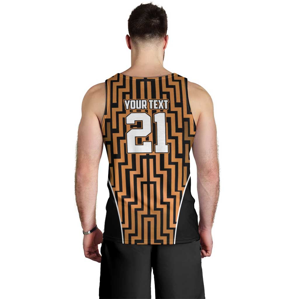 Custom Basketball New Zealand Men Tank Top Gold Maori Ta Moko Indigenous - Polynesian Pride