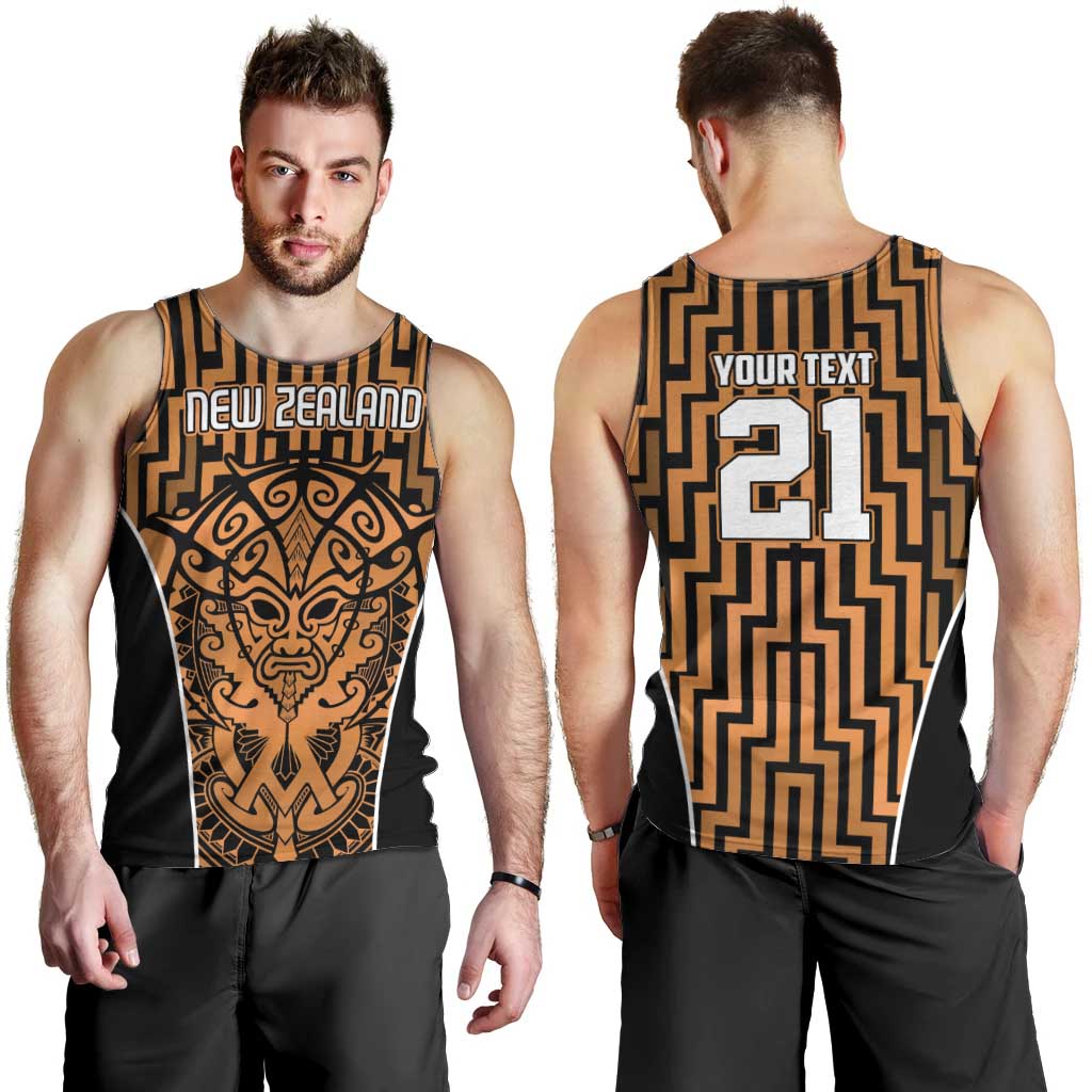 Custom Basketball New Zealand Men Tank Top Gold Maori Ta Moko Indigenous - Polynesian Pride
