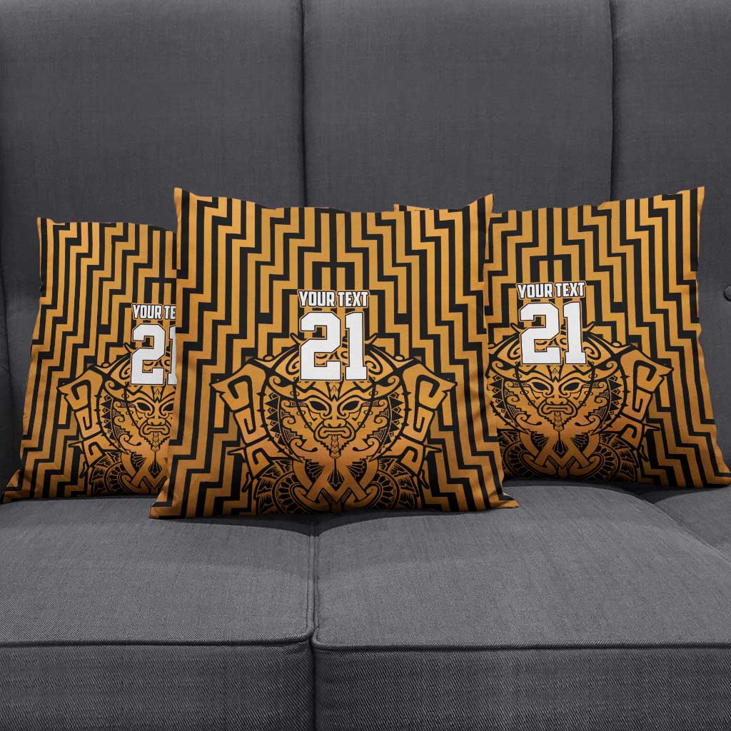 Custom Basketball New Zealand Pillow Cover Gold Maori Ta Moko Indigenous - Polynesian Pride