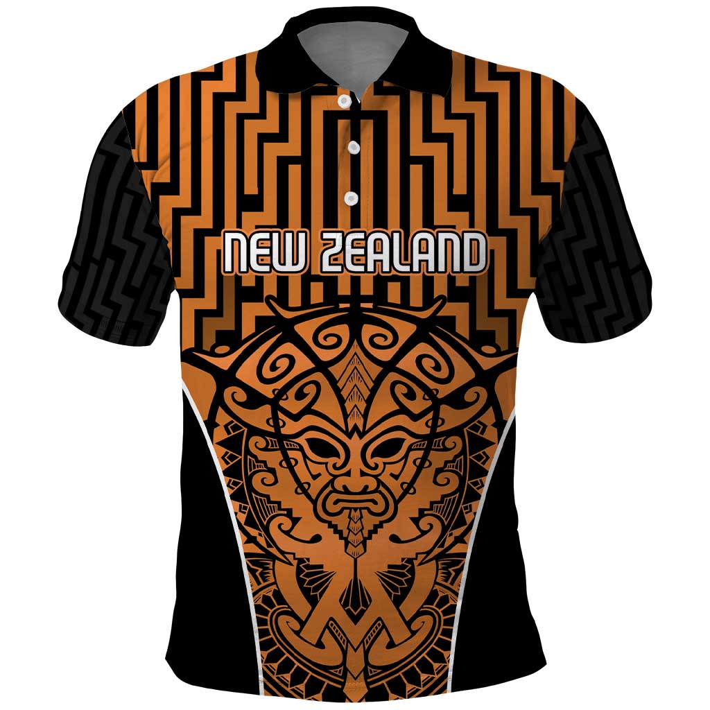 Custom Basketball New Zealand Polo Shirt Gold Maori Ta Moko Indigenous - Polynesian Pride