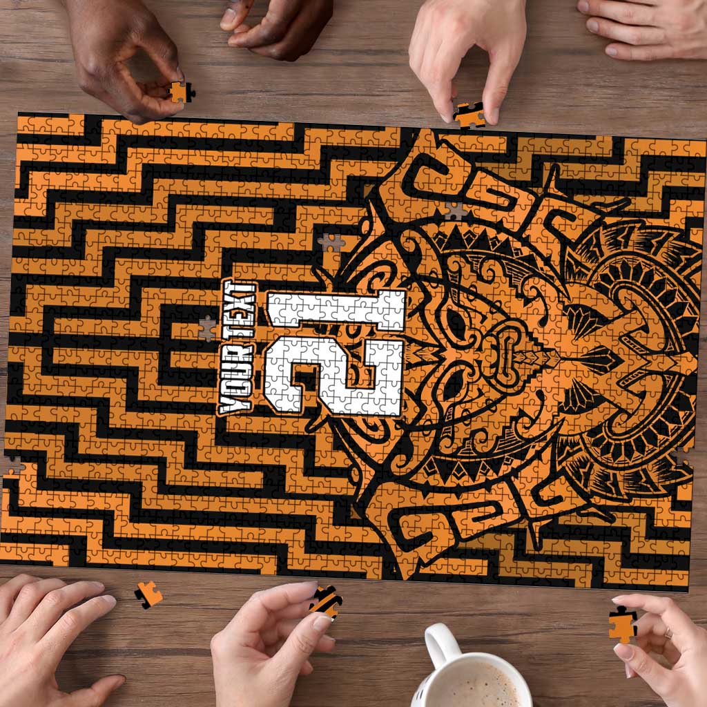 Custom Basketball New Zealand Puzzle Gold Maori Ta Moko Indigenous - Polynesian Pride