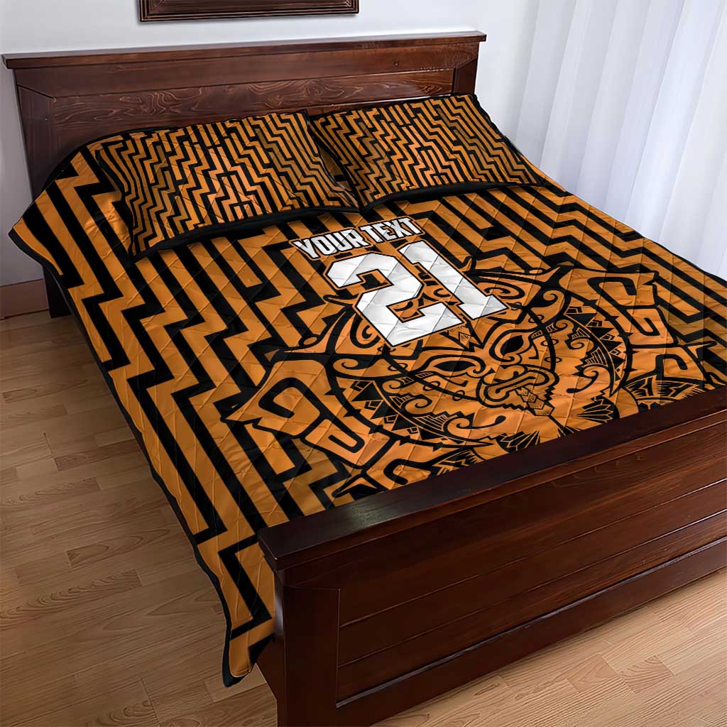 Custom Basketball New Zealand Quilt Bed Set Gold Maori Ta Moko Indigenous - Polynesian Pride