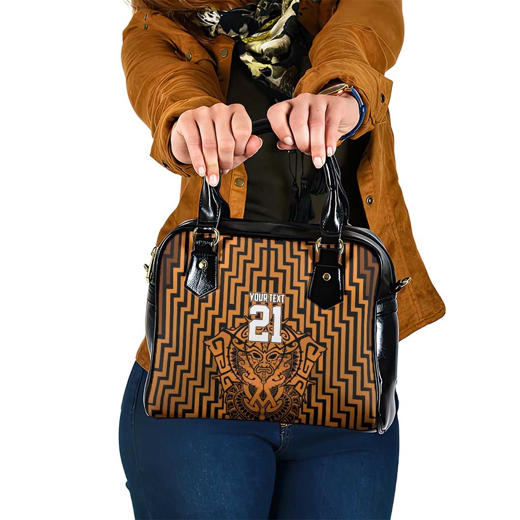 Custom Basketball New Zealand Shoulder Handbag Gold Maori Ta Moko Indigenous - Polynesian Pride