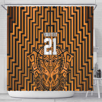 Custom Basketball New Zealand Shower Curtain Gold Maori Ta Moko Indigenous - Polynesian Pride