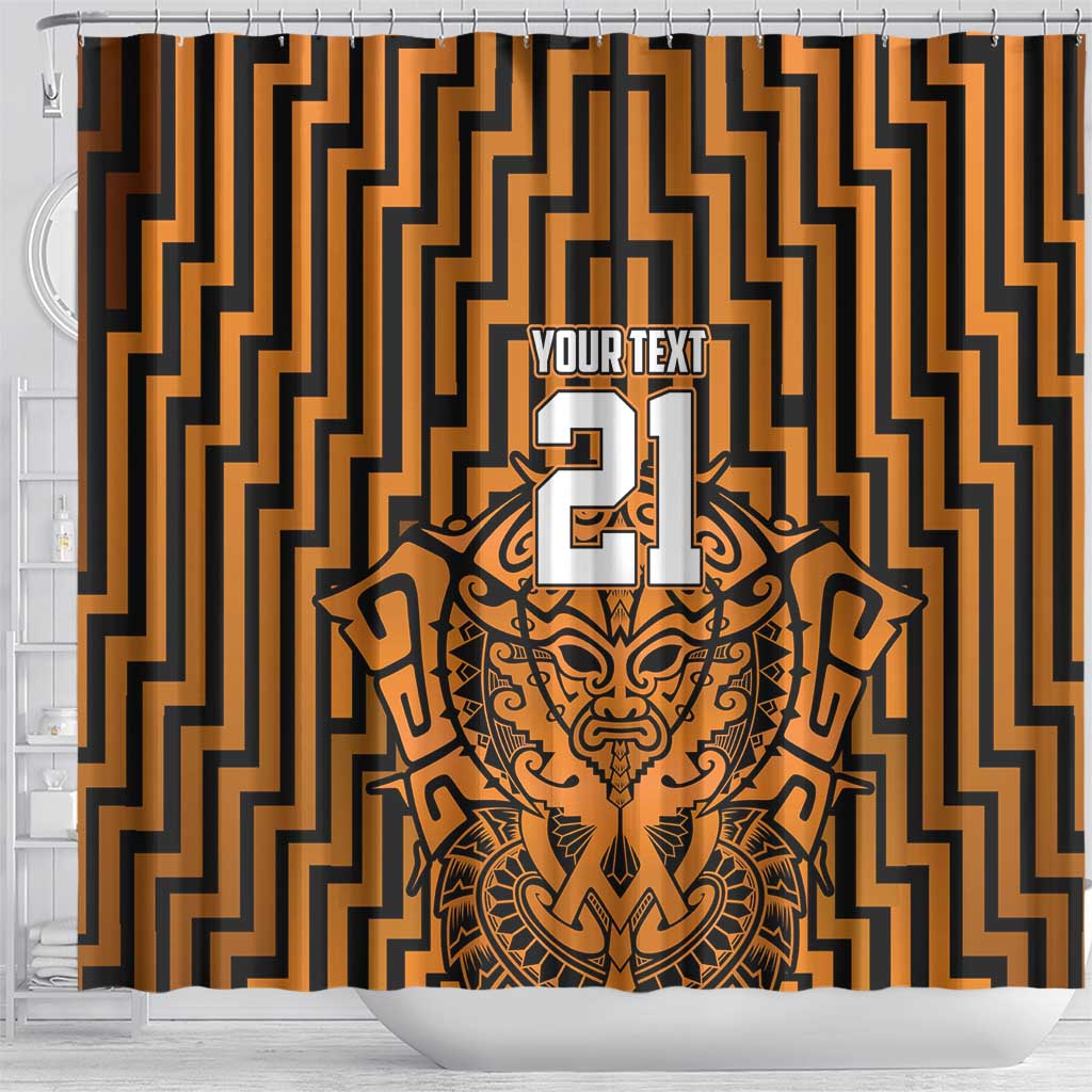 Custom Basketball New Zealand Shower Curtain Gold Maori Ta Moko Indigenous - Polynesian Pride