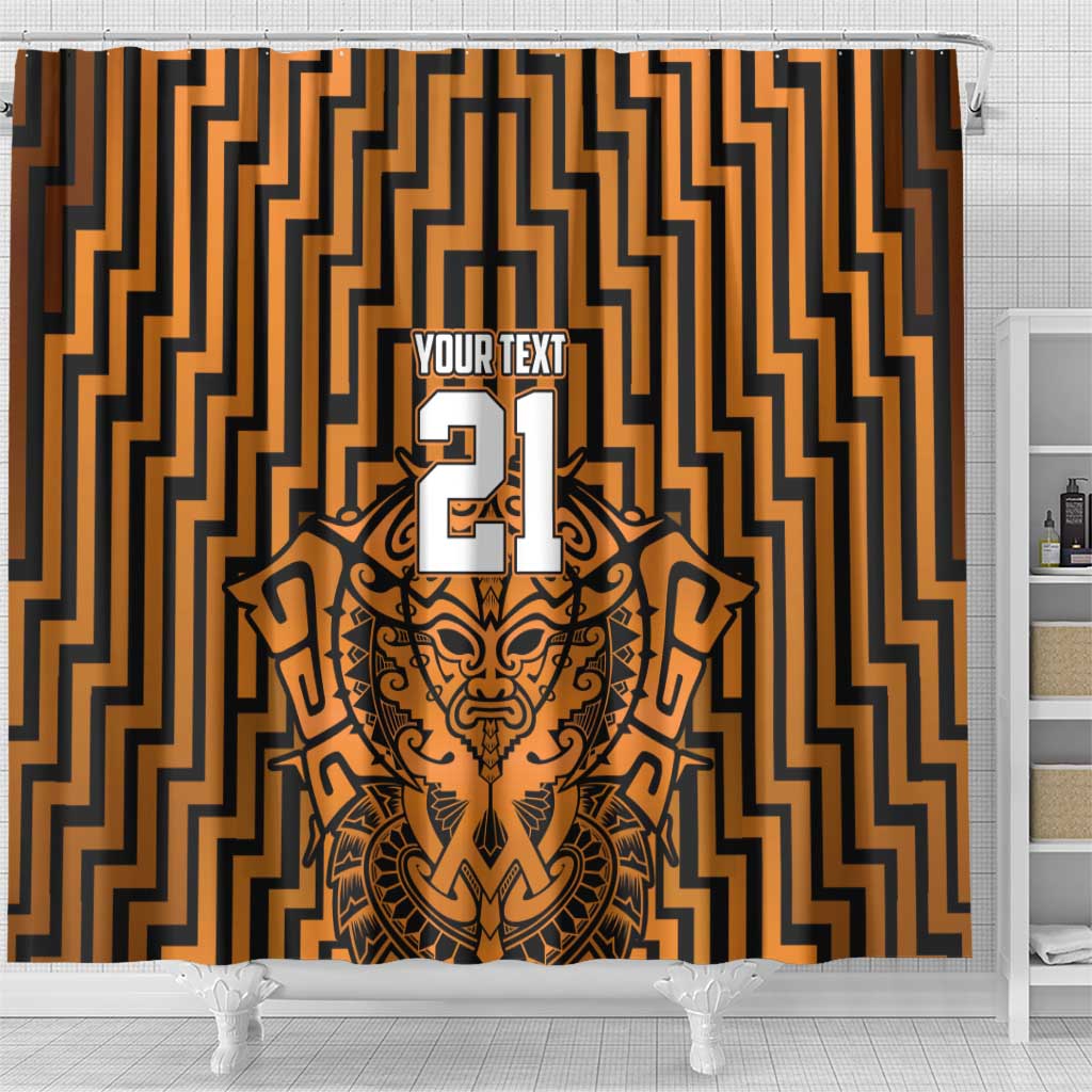 Custom Basketball New Zealand Shower Curtain Gold Maori Ta Moko Indigenous - Polynesian Pride