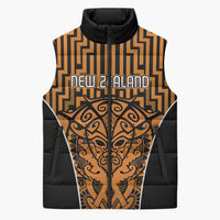 Custom Basketball New Zealand Sleeveless Puffer Jacket Gold Maori Ta Moko Indigenous - Polynesian Pride