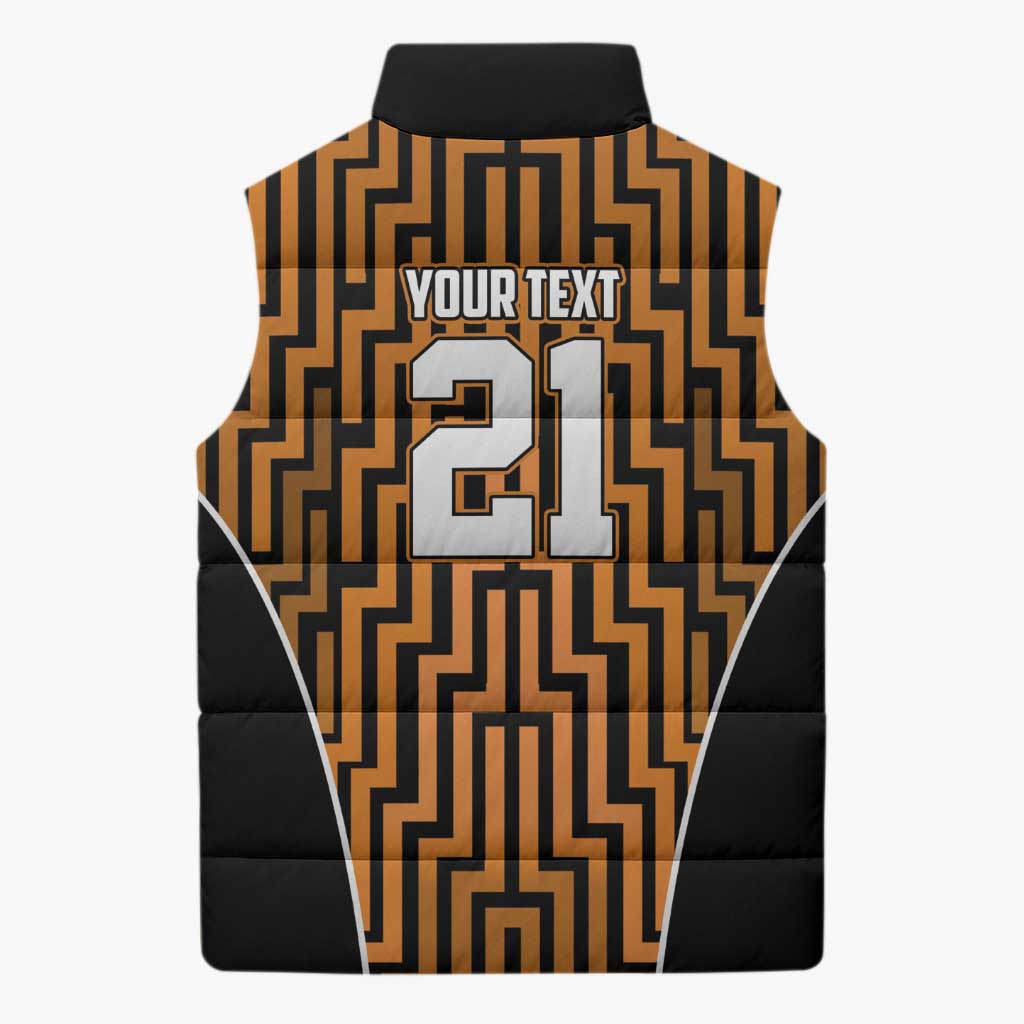 Custom Basketball New Zealand Sleeveless Puffer Jacket Gold Maori Ta Moko Indigenous - Polynesian Pride