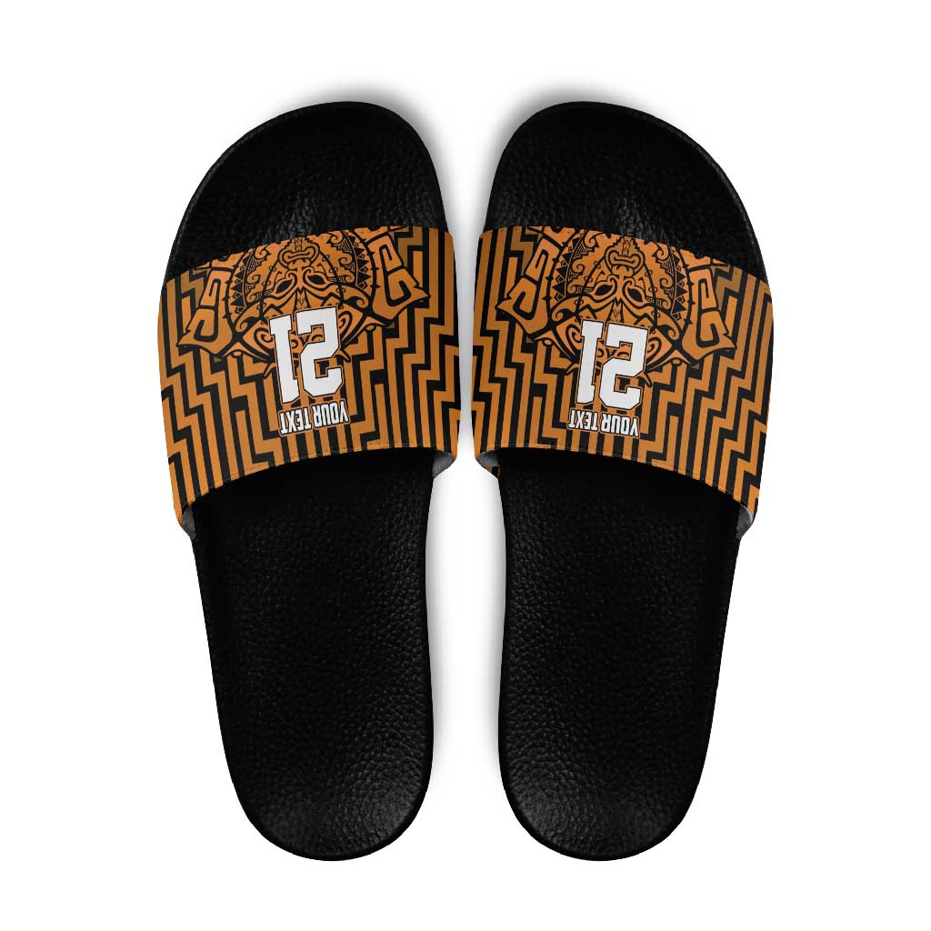 Custom Basketball New Zealand Slide Sandals Gold Maori Ta Moko Indigenous - Polynesian Pride