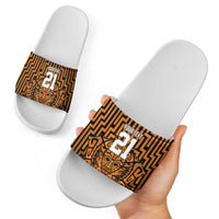 Custom Basketball New Zealand Slide Sandals Gold Maori Ta Moko Indigenous - Polynesian Pride