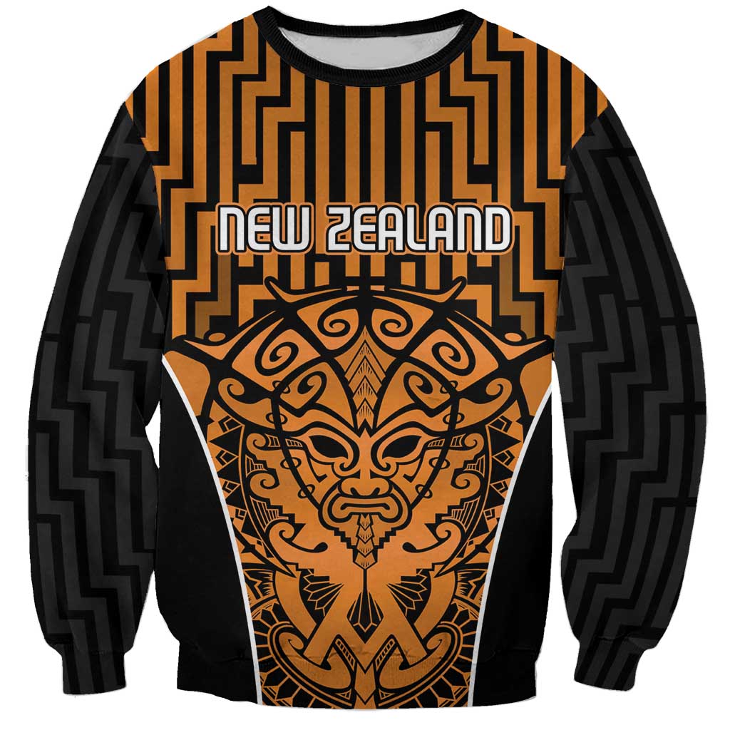 Custom Basketball New Zealand Sweatshirt Gold Maori Ta Moko Indigenous - Polynesian Pride
