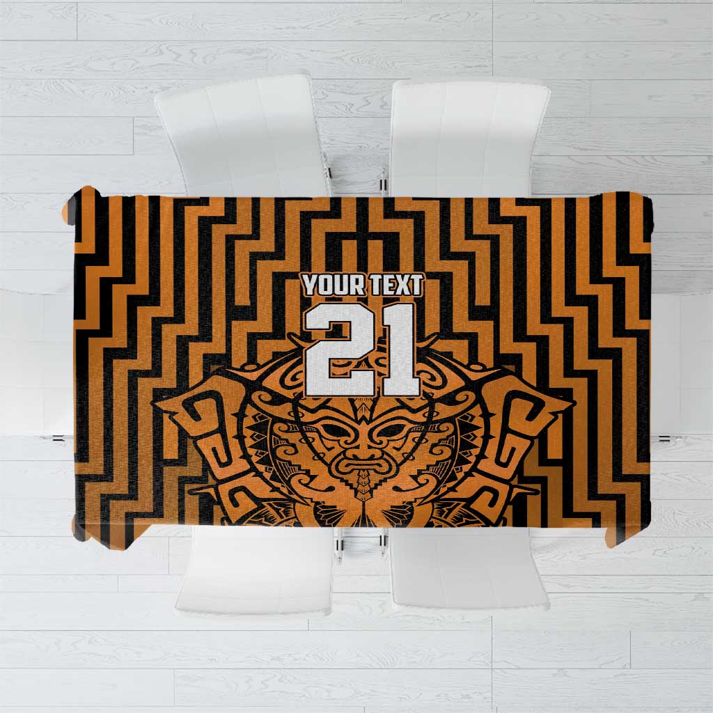 Custom Basketball New Zealand Tablecloth Gold Maori Ta Moko Indigenous - Polynesian Pride