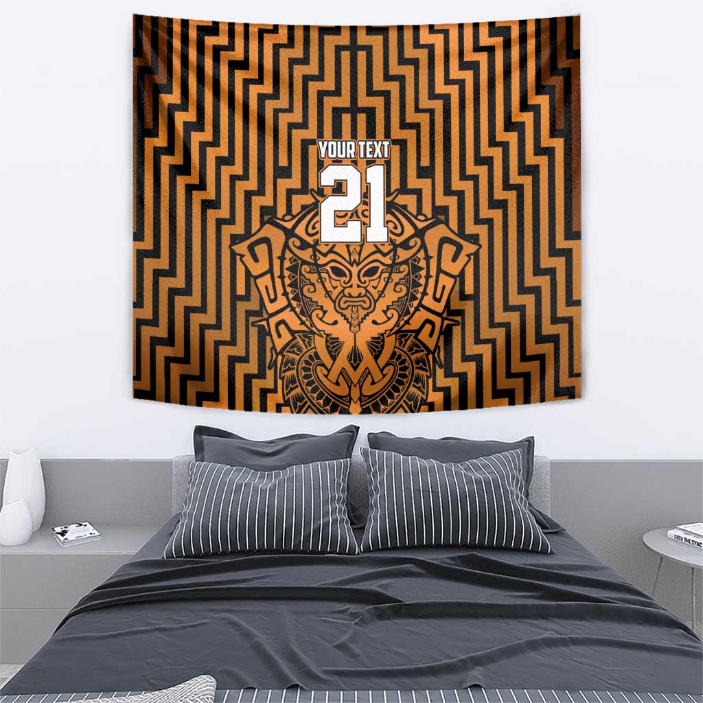 Custom Basketball New Zealand Tapestry Gold Maori Ta Moko Indigenous - Polynesian Pride