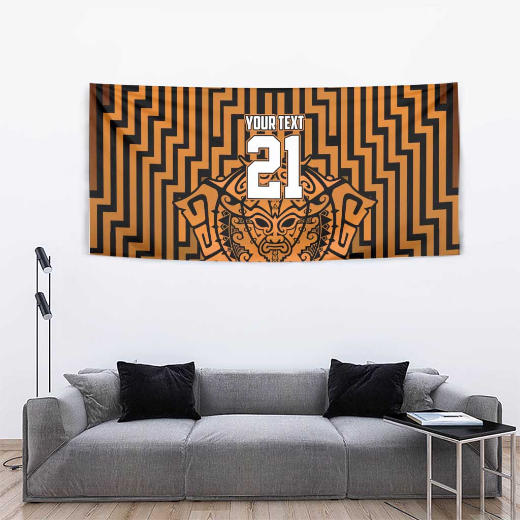 Custom Basketball New Zealand Tapestry Gold Maori Ta Moko Indigenous - Polynesian Pride