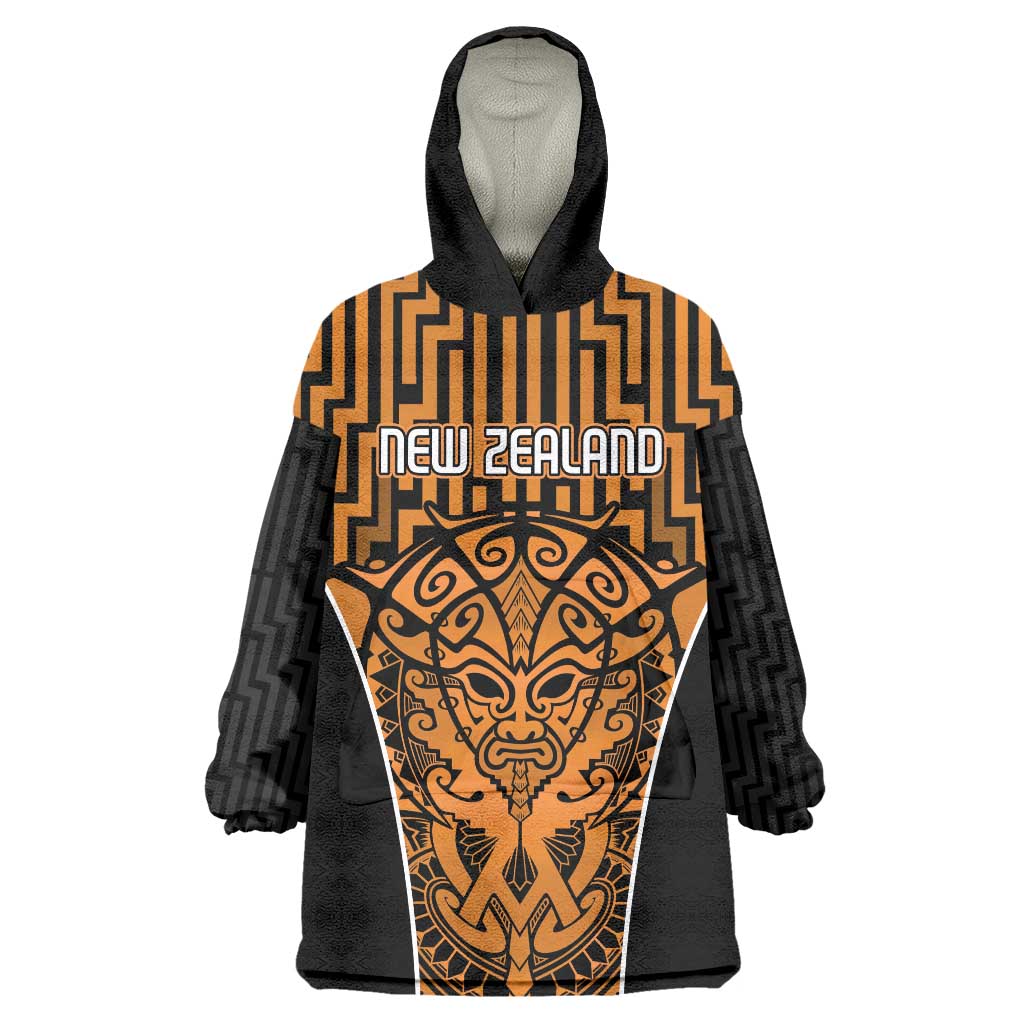 Custom Basketball New Zealand Wearable Blanket Hoodie Gold Maori Ta Moko Indigenous - Polynesian Pride